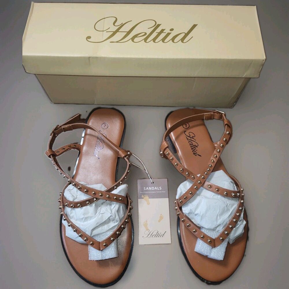 Heltid Women’s Rhinestone Strappy Sandals NIB Tan 7